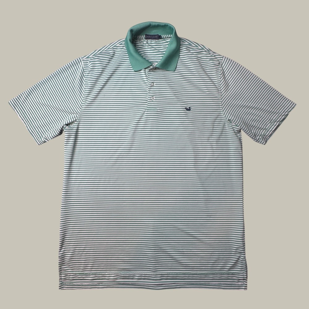 Southern Marsh Polo Shirt Mens Large Striped Green White Performance Stretch